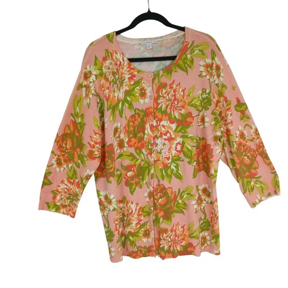 Isaac Mizrahi Live Floral Cardigan Sweater Button Sz 1X 100% Cotton Lightweight - Picture 1 of 10
